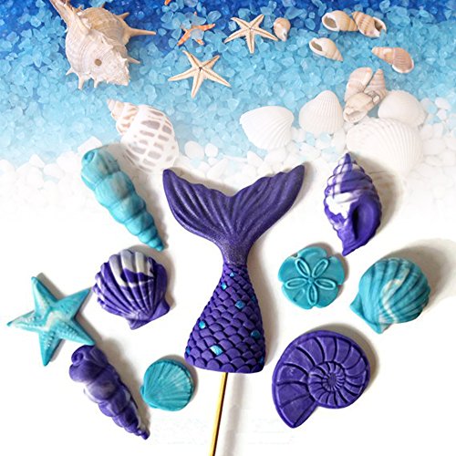 4 Pack Seashell Mold-Large and Small Mermaid Tail Mold-3D Silicone Fondant Mold for Chocolate Candy Soap