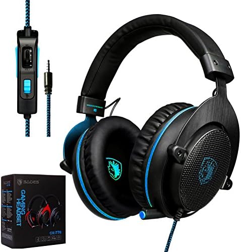 3.5mm Gaming Headset Compatible with PS4, Xbox One, PC, Smart Phones, Tablet, Laptops - Black Blue