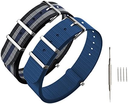 Nato strap 18mm 2 Packs - CACA Nylon Watch Bands Replacement with Stainless Steel Buckle - Nato Watch Strap