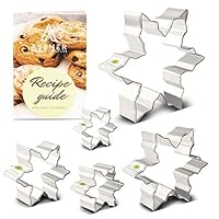 Asener Christmas Snowflake Cookie Cutter Set [5-Piece] - Tin Plated Steel, Perfectly Designed, Snowflake Shapes, Durable Cookie Cutter with Recipe Book