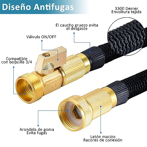 Manguera para Jardin,100FT/30M Manguera Expandible con Boquilla de 10 Funciones,3/4" Conectores de Latón,Manguera de Agua Flexible a Prueba de Fugas sin Torceduras,para Regar Flores,Lavado de Autos