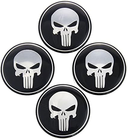 Motorcycle addict 4pcs 56mm 3D Punisher Skull Logo Car Tyre Steering Wheel Center Hub Cap Emblem Decal Badge Symbol Sticker For Hubcap Audi BMW (A)