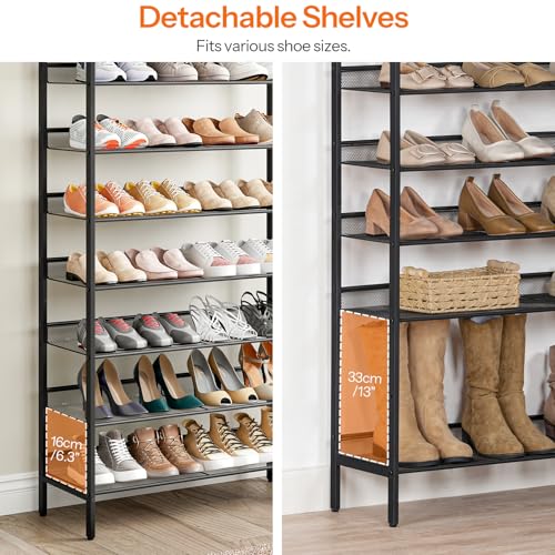 HOOBRO Vertical Shoe Racks for Entryway, 8 Tier Tall Shoe Storage Shelf for Small Space, Narrow Shoe Racks for Bedroom, Industrial Shoes Rack Organizer, 21-24 Pairs of Shoes, Rustic Brown EBF18XJ01