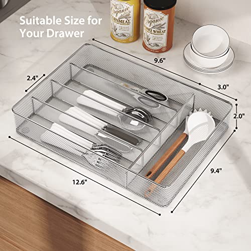 Pipishell Mesh Cutlery Tray 5 Compartments Silverware Drawer Organizer