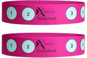 Drink Check Wristband Roofie Test by Xantus | Spiked Drink Bracelet Tester Detects GHB Within 10 Seconds Test Your Drink | Spiking Protection Detector Made in USA | (2 Pink Wristbands 8 Tests)