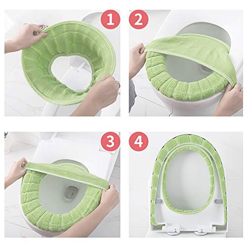 YuanhuaRongsheng Bathroom Toilet Seat Cover Soft Thicker Warmer Stretchable Washable Cloth Toilet Seat Cover Pads 4PCS(Sent in Random Color)