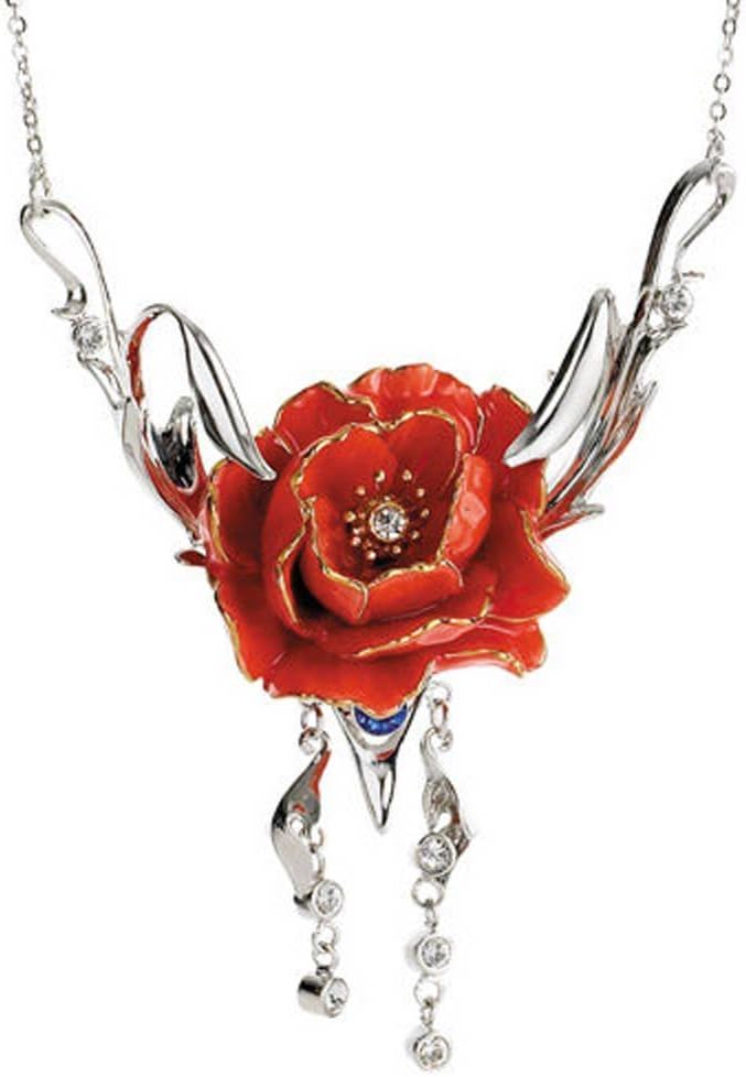 Franz Fashion AccessoriesPeony Rhodium Plated Brass & Sculptured Porcelain Necklace