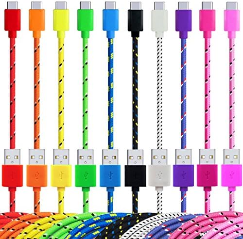 USB C Cable [10 PACK], FANCER Bundle of 10 3FT Type C Nylon Braided Colors Colorful Data Charging Charger Cord Cable for Samsung Galaxy S8, Google Pixel, LG G6, Nexus 6P, Nintendo Switch, Macbook