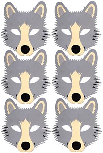 6 Grey Wolf Foam Children's Face Masks - Made by Blue Frog Toys