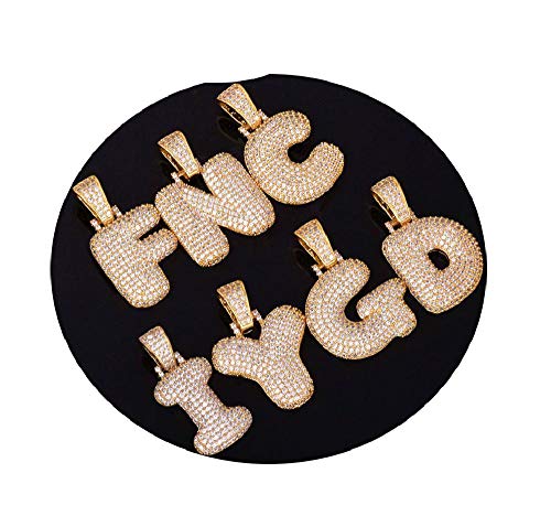 A-Z Custom Name Bubble Letters Necklaces Pendant Chain for Men Women Gold Cubic Zircon Jewelry Gift