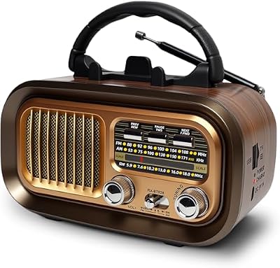 Retro Radio mit Bluetooth, AM/FM/SW Kofferradio, Tragbares Radio mit 1200mAh Akku & D-Batterien, USB/TF, Vintage Radio für Küche, Zuhause, Garten & Camping