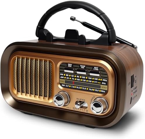 Retro Radio mit Bluetooth, AM/FM/SW Kofferradio, Tragbares Radio mit 1200mAh Akku & D-Batterien, USB/TF, Vintage Radio für Küche, Zuhause, Garten & Camping — Foto 1 von 7
