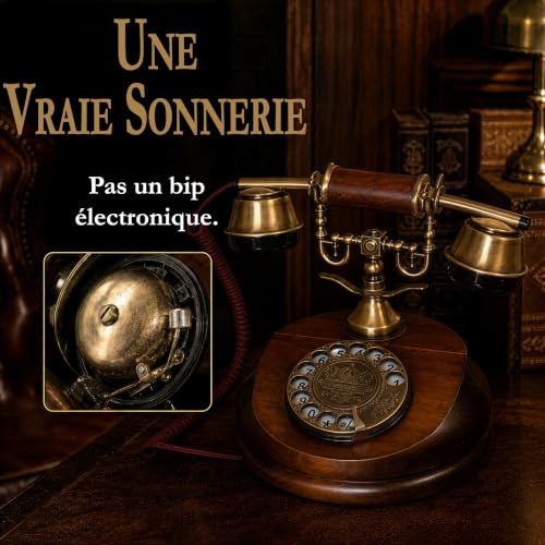 Opis Technology 1921 Cable Model A - Vintage Wooden Fixed Telephone, Wired Retro Telephone with Rotating Dial and Metal Bell (No Bluetooth)