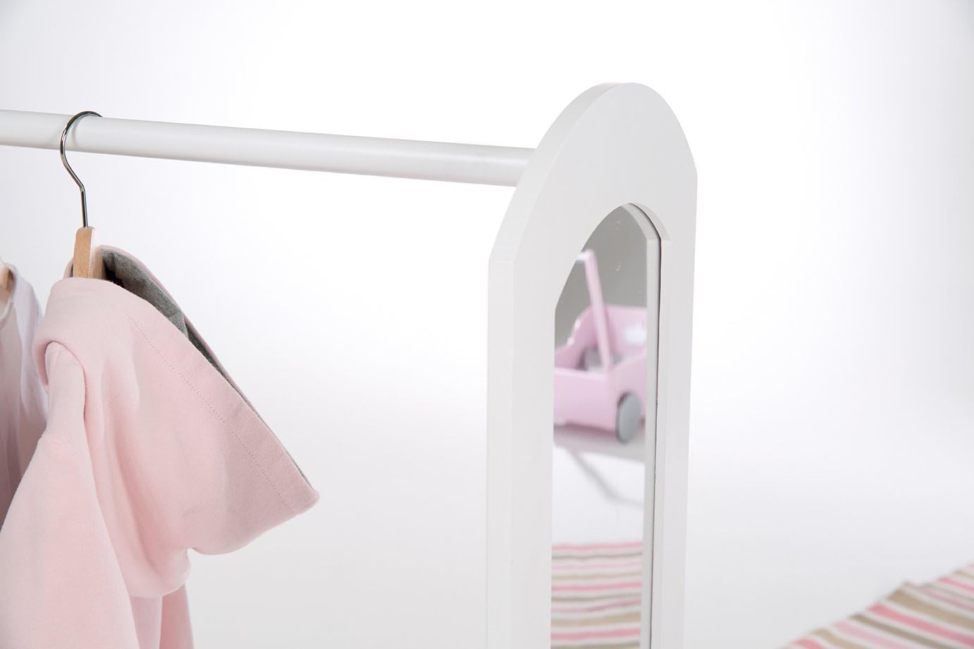 Roba Children’s Clothes Rail with Shelves and Large Mirror, White Wooden Finish - Image 4
