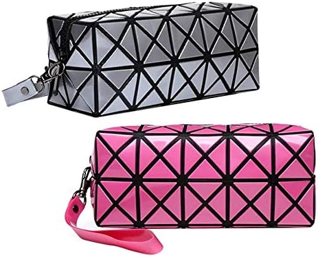Durable Portable Accommodated Makeup Toiletry Bag Geometric Foldable Tote Portable Bag Rhombus Grid Cube Portable Trip Toiletry Hanging Bag Storage Pouch Purse - 2 Pack Wash Bag Portable Bag Toiletry
