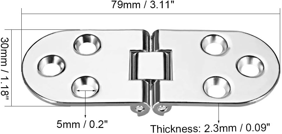 sourcing map 2 Pcs Sewing Aircraft Table Folding Flip Hinge, Zinc Alloy Chrome Plating Finish, Silver Tone, 79mm x 30mm,2 pcs - Image 3