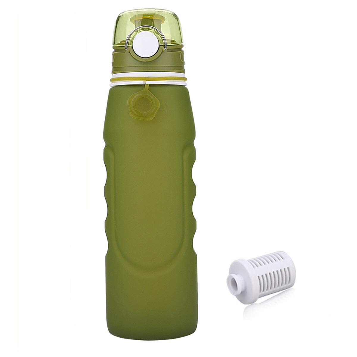 Faltbare Wasserflasche mit Leck Sicherheitsventil BPA freies Silikon Flasche Squeezy Trinkflasche Perfekt für Gym, Sport, Fitness, Outdoor, Camping, Schule , 1000 Ml (Grün)