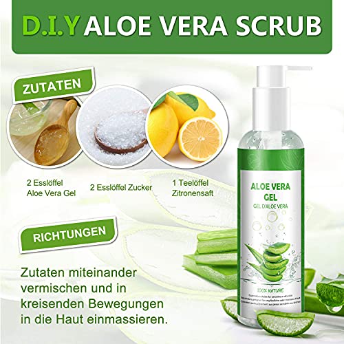 CUSMAY Aloe Vera Gel – Natural Aloe Vera Gel for Face, Body, Hands and Hair Moisturizing and Soothing – for Acne and Sunburn, 250 ml