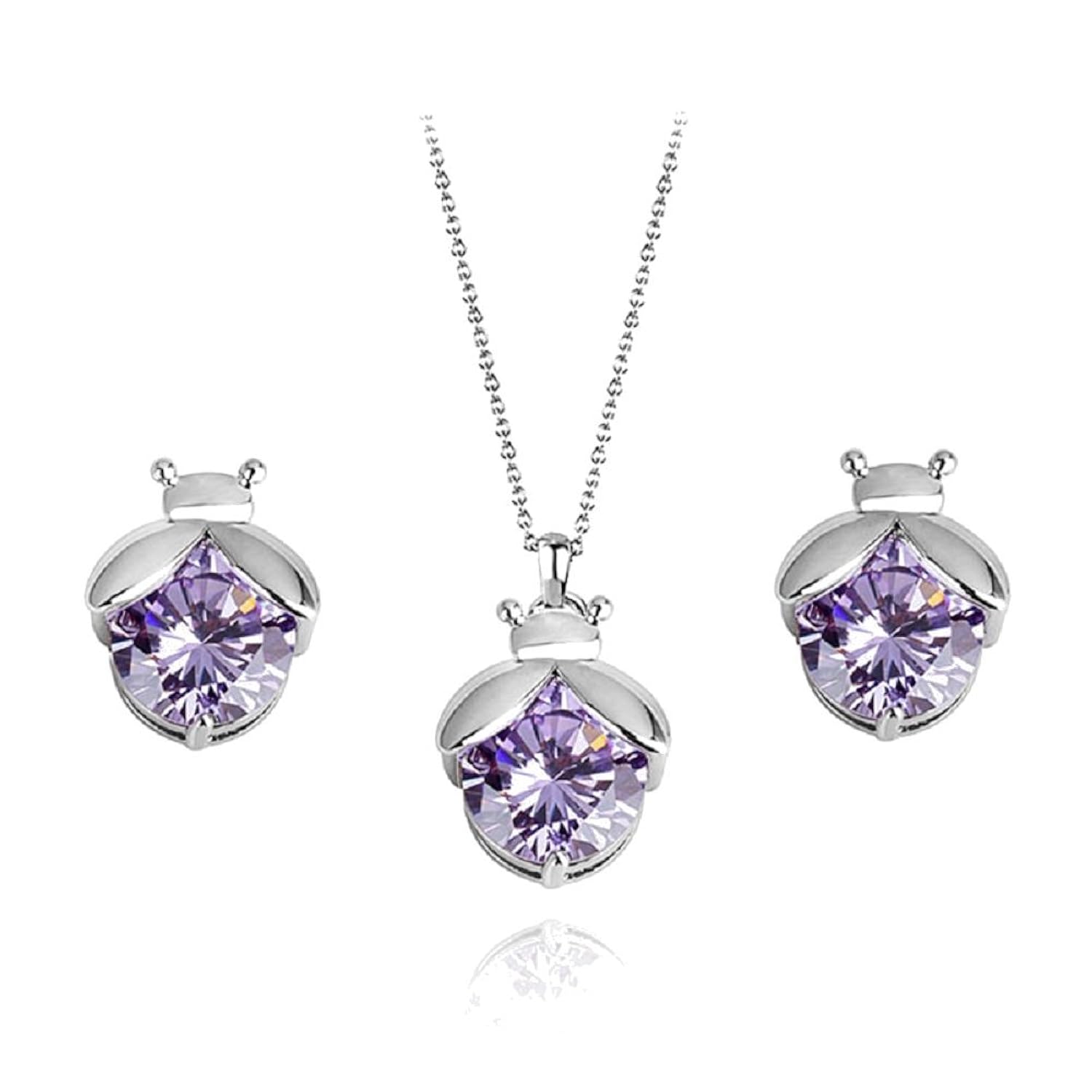 Mariquitas Violeta Cristales austríacos de Zirconia Juego de joyas Collar con colgante