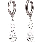 Messianic Seal Dangle Earrings Messianic Seal of Jerusalem Earrings Star of David,Ichthus with Cross,Menorah,Jewish Star Earrings Religious Hanukkah Jewelry Token of Prayer