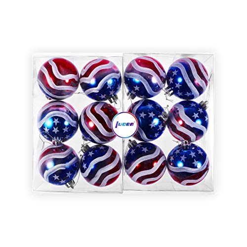 LUOEM Patriotic Ball Ornaments July of 4th Ball Hanging Independence Day Party Decor Holiday Wedding Tree Decorations 12pcs