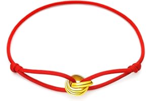 TILUNAMI Red String Bracelet with Gold-Toned Interlocking Rings - Symbol of Love & Protection Adjustable Knot Design Lucky Charm Gift, Gift Set with Box & Ribbon