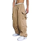 WZIKAI Men's Baggy Cargo Pants Casual Parachute Cargo Pants Loose Fit Hip Hop Harem Pants with Pockets