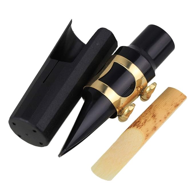 Gold Color Plastic 4 Sax Mouthpiece Kit Set with Cap and Ligature Reed