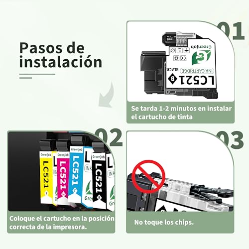 Greenjob LC521 Cartucho de Tinta Compatible con Brother LC521 LC-521XL LC-521XLVAL Multipack para Brother DCP-J1260W DCP-J1310DW DCP-J1313DW DCP-J1360DW DCP-J1460DW (BCMY, 4 Paquetes)