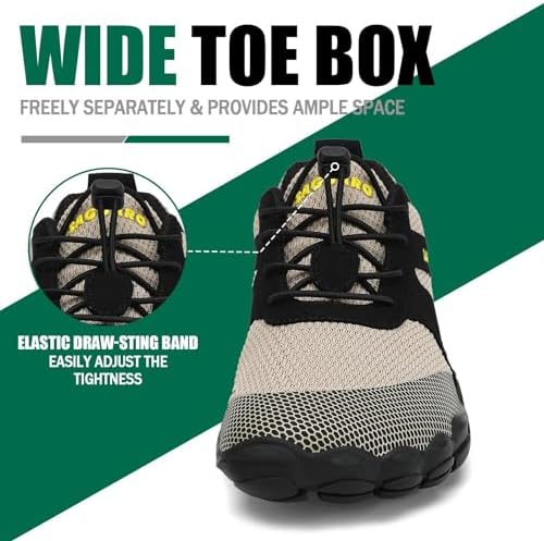 Barefoot Shoes Uomo Donna Scarpe Barefoot Minimaliste Scarpe a Piedi Nudi Antiscivolo Scarpe Trail Running Leggere Scarpe Dita Cachi,Gr.42