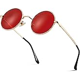 Red Lens Circle Glasses Small Round Polarized Sunglasses for Women Men Retro Hippie Style Circle Sun Glasses