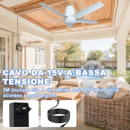 Outdoor Ceiling Fan, Gazebo Fan with Light 3000-6500K | Portable Ceiling Fan with Plug and Remote Control, Hook, Ideal for Gazebos, Pop Up Curtains, Patio