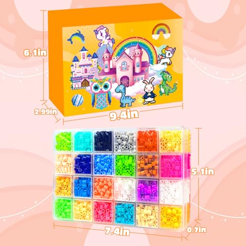Iron on Beads, 5 mm Beads Fuse Beads of 72 Colours Set with Storage Box, User Guide, Decoration and DIY Crafts Ideas for Children Birthday Christmas