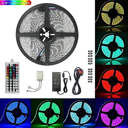 Waterproof LED Strip Lights, LEHOU 32.8ft/10M 600Leds RGB Colour Changing Strips LED Ribbon with 44 Key Remote+24V/6A UK Power Supply for Garden, Bars, Kitchen, Cabinets, Indoor Outdoor Home Lighting