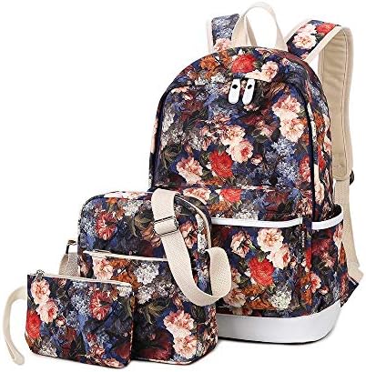 TIDECAT Girl's School Rucksack College Bookbag Lady Travel Backpack 14Inch Laptop Bag (Red-Flower)