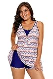 Aleumdr Womens Open Back Printed Asymmetric High Low Tankini Top Set Swimsuits Swimdress with Swim Shorts Large Size Multicoloured