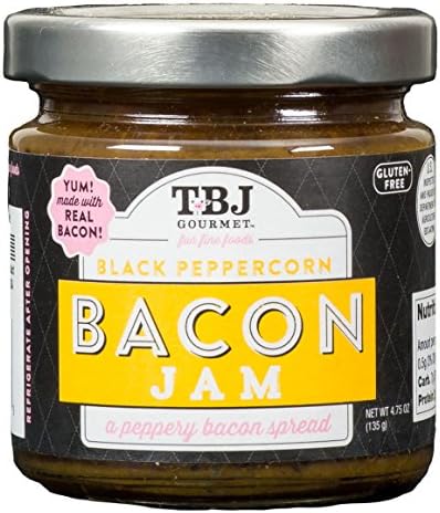 TBJ Gourmet Black Peppercorn Bacon Jam - Original Recipe Bacon Spread - Uses Real Bacon &amp; Black Peppercorn - No Preservatives - Authentic Bacon Jams - 4.75 Ounces