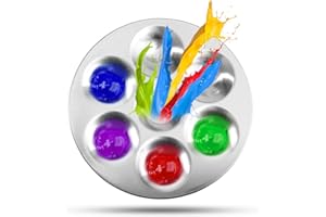 MIFUNER 1Pc Paint Palettes, 7 Well Round Watercolor Palette for Crafts Reusable, Paint Holder Trays DIY Craft and Art Painting Supplies for Adults. Silver Round