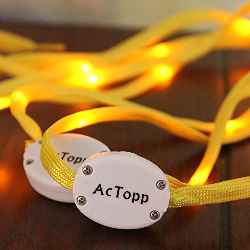 AcTopp LED Shoelaces High Visibility Soft Nylon Light Up Shoelace with 4 Modes Rainbow Colors for Night Running, Biking, Disco, Party, Cosplay, Hip-hop Dance Safety and Cool (Yellow(yellow light))