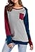 THANTH Womens Crewneck Long Sleeve Color Block Blouse Casual Sweatshirt Tunic Tops