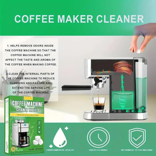 Uniiking® Coffee Machine Cleaner Descaler Tablets - 30 Count, Compatible with Breville, Gaggia, Delonghi, Jura, Philips, Nespresso - Universal Descaler for Espresso Machines