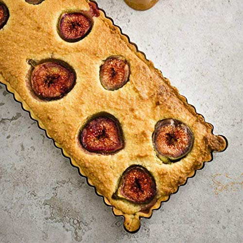 14.4" x 5.9" Non-Stick Rectangle Tart Quiche Pie Pan with Removable Loose Bottom - Pack of 2, Gold - Thumbnail 4