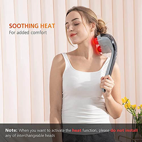 Snailax Cordless Handheld Back Massager with Heat,Deep Tissue Percussion Massager, 3 Sets of Dual Pivoting Heads,Rechargeable Hand Held Massager for Neck,Back Shoulder,Calf,Legs, Gifts for Women Men