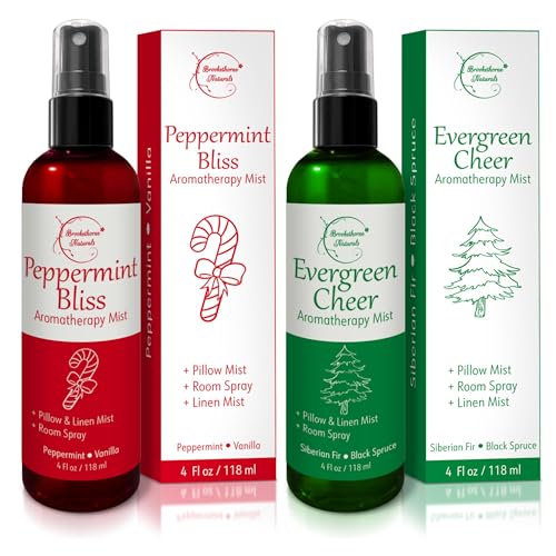 Holiday Aromatherapy Mist 2-Pack – Evergreen Cheer & Peppermint Bliss | Natural Air Freshener & Linen Mist | Perfect Christmas Room Spray & Stocking Stuffer