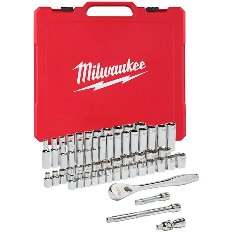 Milwaukee 932464946 3/8in Ratcheting Socket Set Metric & Imperial, 56 Piece, Red