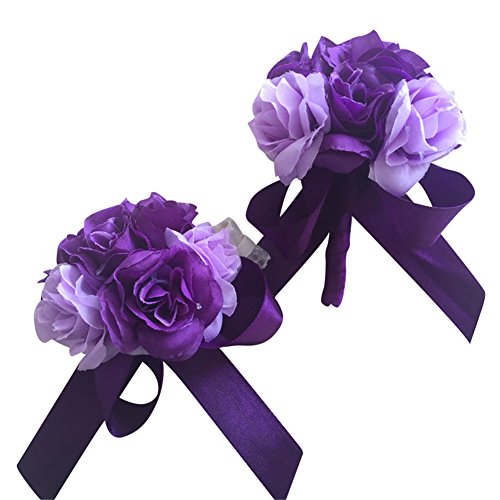 WeddingBobDIY 2 Pieces/lot Artificial Rose Flower Groom Boutonniere Buttonholes Bride Wrist Corsage Women Groomman Wedding Flowers Party Suit Decoration Purple