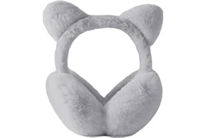 TIZHJOZI Winter Ear Muffs for Women, Cute Cat Ears Foldable Adjustable Earmuffs, Fluffy Faux Fur Ear Warmers for Cold Weather