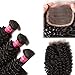 Klaiyi Hair 10A Brazilian Curly Virgin Hair Weave 3-pack Bundles with 4X4 Lace Closure Human hair extensions Natural Color (16 18 20+14 Free Part Closure)
