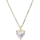 Heart Birthstone Necklace for Women, 14K Gold Plated Birthstone Pendant Necklace Cubic Zirconia Diamond Necklace Dainty Gold Necklace Birthday Gifts for Women Girls