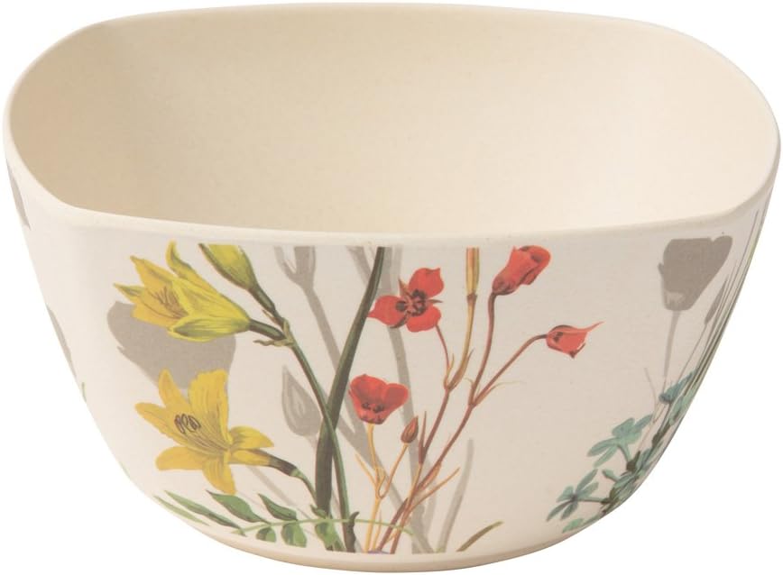BIOZOYG Attractive Cereal Bowl Set 600ml White with Floral Pattern I Dip Bowl Dessert Bowl Rice Bowl Soup Bowl Snack Bowl Set I 4 Bamboo Wooden Bowl Cereal Bowls 14.5 x 7.5 cm